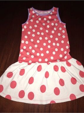 Mini Boden 6/7 Coral Pink and White Polka Dot Tank Dress